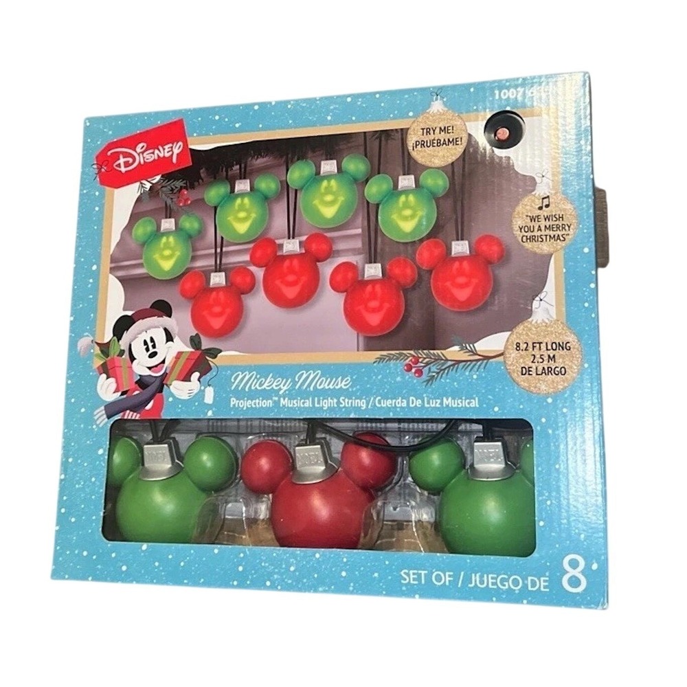 Disney Christmas Mickey Mouse Projection 8 Musical Light String 8.2 ft Long New